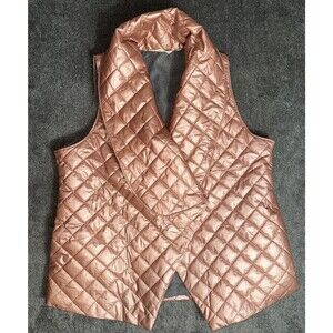 Soft Surroundings 100% Cotton Rose Gold Snowline Metallic Puffer Vest Sz S